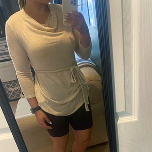 Cream/gold cowl neck sweater with belt